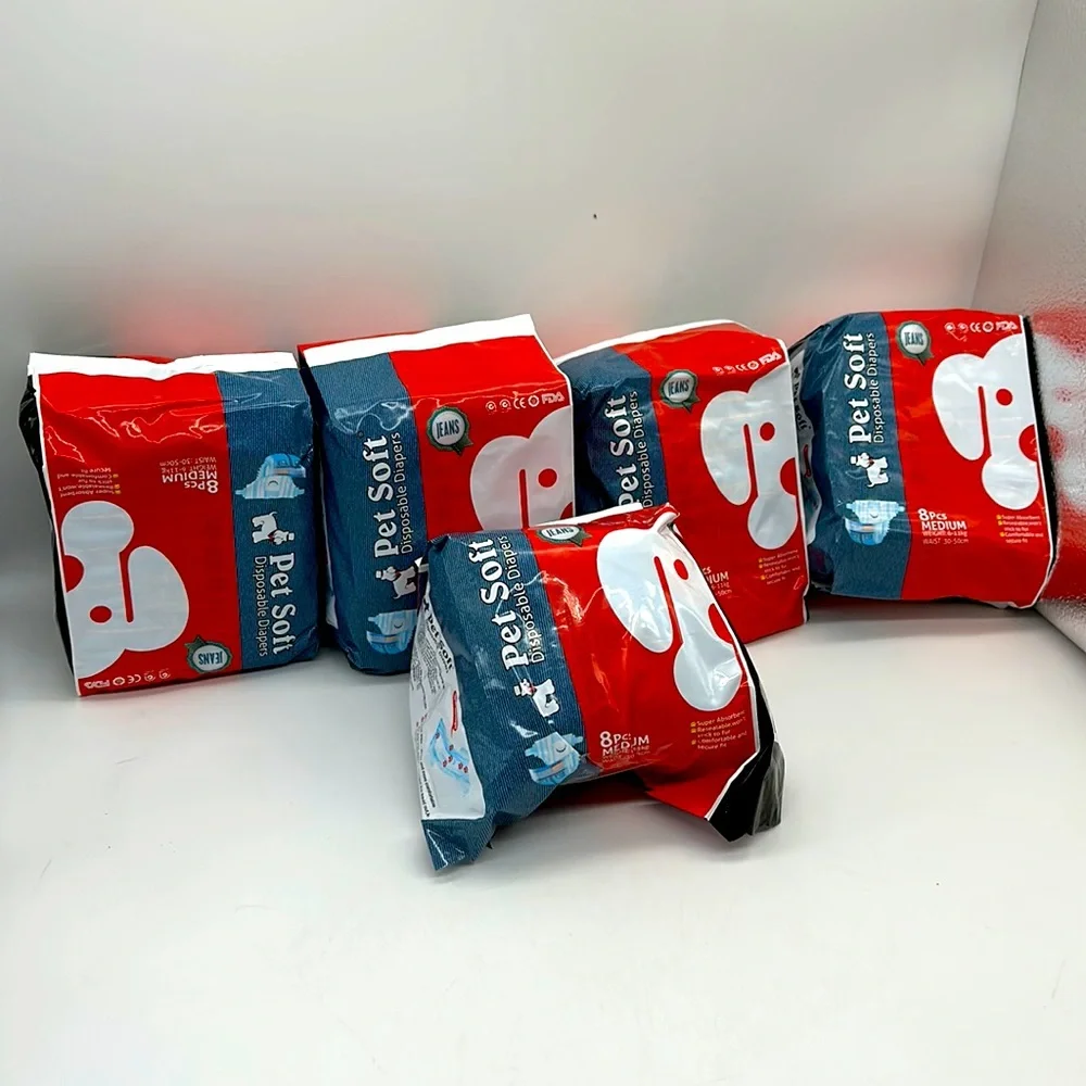 Pet Soft Disposable Diapers (Jean Print) Size Medium Total of 38-Diapers
